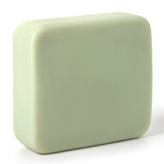 Piece of green toilet soap on a white background. Full depth of field. With clipping path
