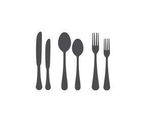 Set of knife spoon and fork logo design. Set in flat style. Silhouette of cutlery. Black vector cutlery icons vector design and illustration.
