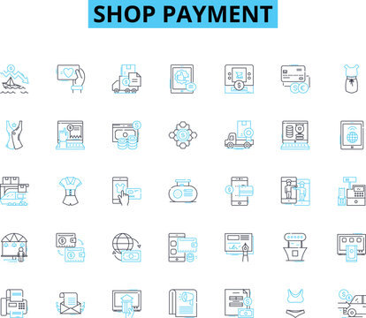 Shop payment linear icons set. Cash, Credit, Debit, Mobile, Online, Swipe, Tap line vector and concept signs. Contactless,ApplePay,SamsungPay outline illustrations