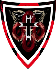 Knights Templar cross, snakes. Coat of arms, emblem, shield, tattoo design