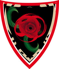 Red poppy. Coat of arms, emblem, shield, tattoo design