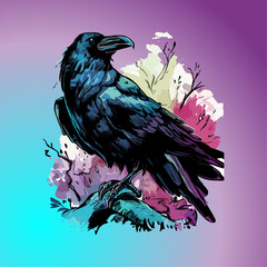 Fototapeta premium Colored vector inked style crow wall art