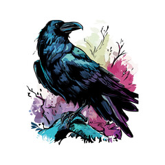 Fototapeta premium Colored vector inked style crow wall art