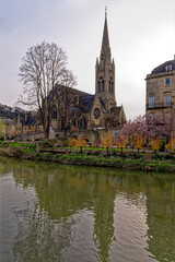 Fototapeta na wymiar View along River Avon in Bath, Somerset, England