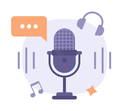 Career in podcasting flat concept vector spot illustration. Microphone. Editable 2D cartoon object on white for web design. Launching live stream talking show creative idea for website, mobile app