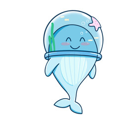 Fototapeta premium blue baby whale smiling underwater