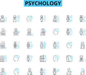 Psychology linear icons set. Perception, Memory, Emotion, Cognition, Personality, Consciousness, Development line vector and concept signs. Learning,Behavior,Motivation outline illustrations