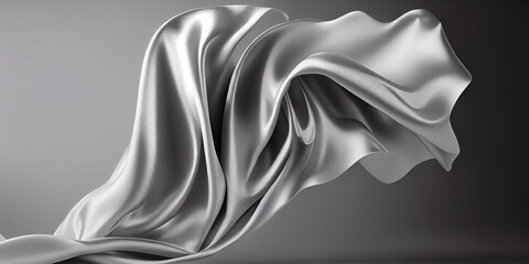 3D background. Silver silk cloth in motion. Luxury  product, cosmetic presentation mockup. 