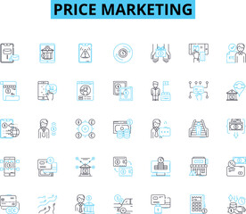 Price marketing linear icons set. Pricing, Value, Discounts, Promotions, Revenue, Costs, Rates line vector and concept signs. ROI,Elasticity,Bargains outline illustrations