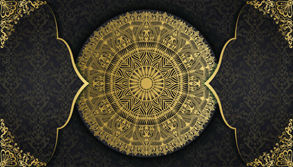 Arabesque style decorative golden mandala background. Ornamental floral loyal frame, greeting and invitation card. decoration. India, Indian, Arabic, Damask, Asian, Turkish, Dubai,