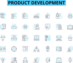 Product development linear icons set. Innovation, Prototyping, Testing, Iteration, Design, User-centric, Agile line vector and concept signs. Market research,Concept,Feedback outline illustrations