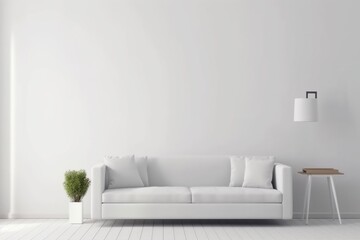 interior comfortable grey trendy lamp couch simple modern luxury empty. Generative AI.