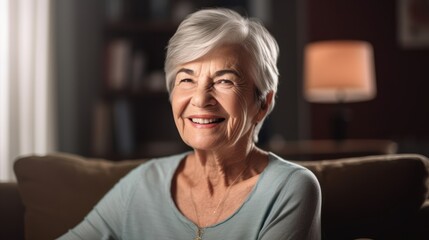 Fototapeta na wymiar Smiling Senior Woman Enjoying Life at Home. Generative AI.