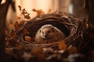 Naklejka na ściany i meble Cute Forest Hedgehog Adventure - AI Generated Generative AI