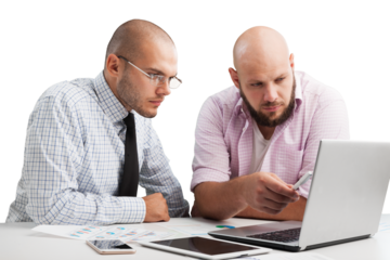 Team of serious businesspeople working on office desk