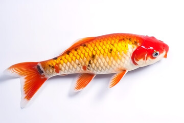 Image of beautiful koi fish on white background. Pet. Animals. Illustration, generative AI.