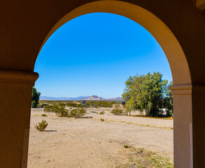 Framed View of The Mojave Desert at The Historic Kelso Train Depot, Mojave National Preserve, California, USA