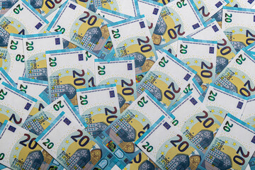 a heap of 20 euro banknotes
