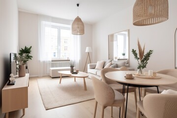 interior contemporary empty design architecture living plant stylish hotel modern house white armchair. Generative AI.