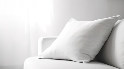 Fototapeta na wymiar A modern, minimalist bedroom decoration design features a large blank pillow mockup with a white background, creating a simple and elegant atmosphere for the home, AI generated