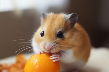 a cute hamster is eating