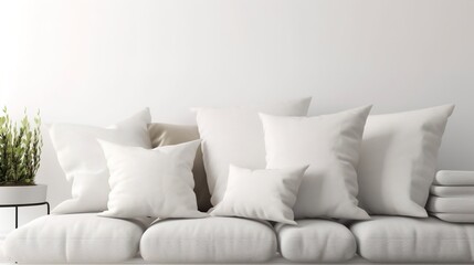 A modern, minimalist bedroom decoration design features a large blank pillow mockup with a white background, creating a simple and elegant atmosphere for the home, AI generated