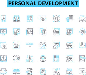 Personal development linear icons set. Growth, Motivation, Self-reflection, Mindset, Discovery, Transformation, Empowerment line vector and concept signs. Resilience,Self-discovery,Self-improvement