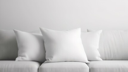 A modern, minimalist bedroom decoration design features a large blank pillow mockup with a white background, creating a simple and elegant atmosphere for the home, AI generated