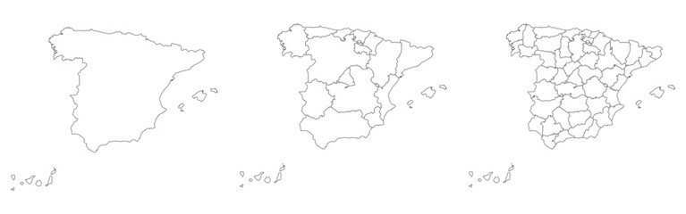 Spain map set of white color outline  - obrazy, fototapety, plakaty