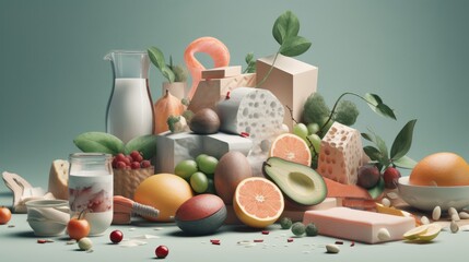 Diet Food: Metaphorical representation with evident visual categorization. Generative Ai