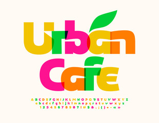 Vector bright banner Urban Cafe with Colorful Alphabet Letters, Numbers and Symbols set. Decorative watercolor Font