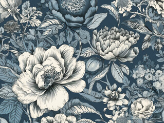 A Floral Pattern in Shades of Blue and White | Generative AI