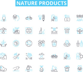 Nature products linear icons set. Organic, Herbal, Eco-friendly, Sustainable, Botanical, Fresh, Clean line vector and concept signs. Natural,Wildcrafted,Green outline illustrations