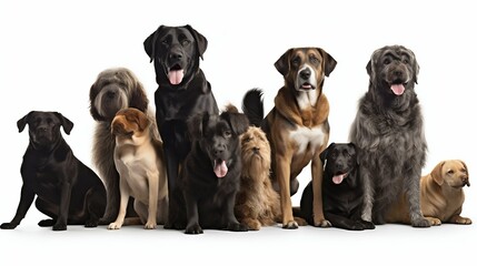 Group of Dogs Isolated on White Background. Generative ai