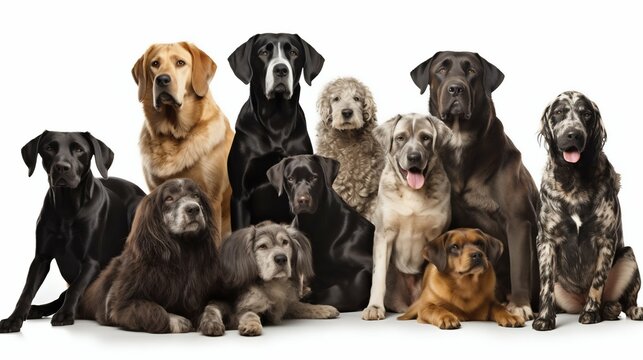 Group of Dogs Isolated on White Background. Generative ai