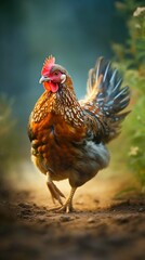 Fototapeta premium Running Funny Chicken at Spring. Generative ai