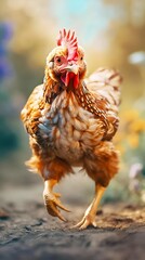 Running Funny Chicken at Spring. Generative ai