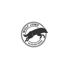 wolf jump logo template vector in white background