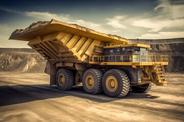 Obraz premium Large Autonomous Driverless Powerful Electric Drive Mining Truck in Open Pit. Generative ai