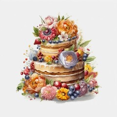 Obraz na płótnie Canvas Fruit Cake Illustration on White Background. Generative ai