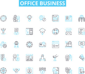 Office business linear icons set. Productivity, Collaboration, Communication, Efficiency, Organization, Workflow, Teamwork line vector and concept signs. Deadline,Innovation,Technology outline