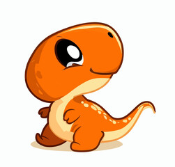 Happy little orange cute dinosaur t-rex vector art