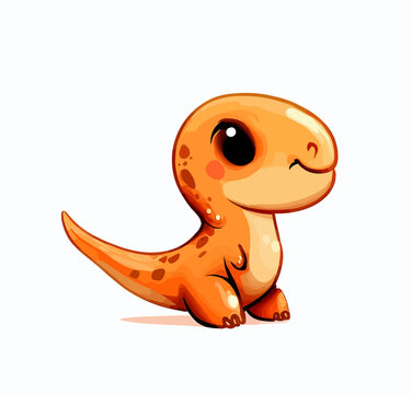 Happy little orange cute dinosaur t-rex vector art
