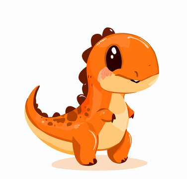 Happy little orange cute dinosaur t-rex vector art