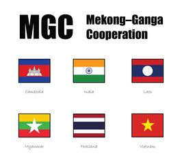 Flags of MGC (Mekong–Ganga Cooperation) partner nations