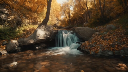 Fototapeta na wymiar Waterfall in autumn. Illustration AI Generative.