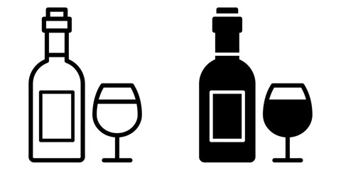 ofvs365 OutlineFilledVectorSign ofvs - wine bottle with wine glass vector icon . isolated transparent . black outline and filled version . AI 10 / EPS 10 / PNG . g11705