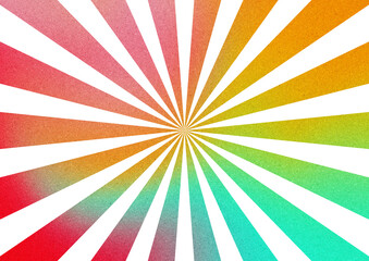 白の集中線と赤やオレンジや水色のトロピカルなグラデーション背景