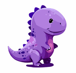 Happy little purple cute dinosaur t-rex vector art