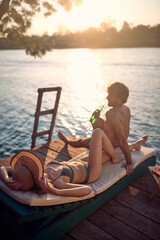 Romantic man and woman relaxing.Couple on a vacation trip
